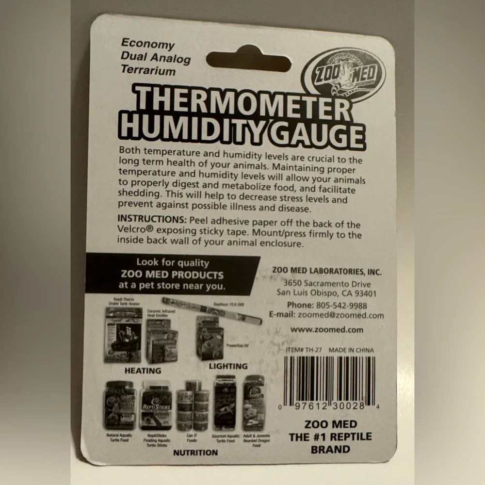 Zoo Med dual Reptile thermometer, and humidity gauge.